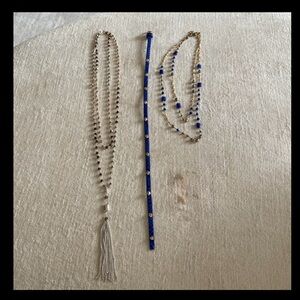 Stella and Dot -tassel necklace, blue necklace & wrap bracelet NO STUD BRACELET